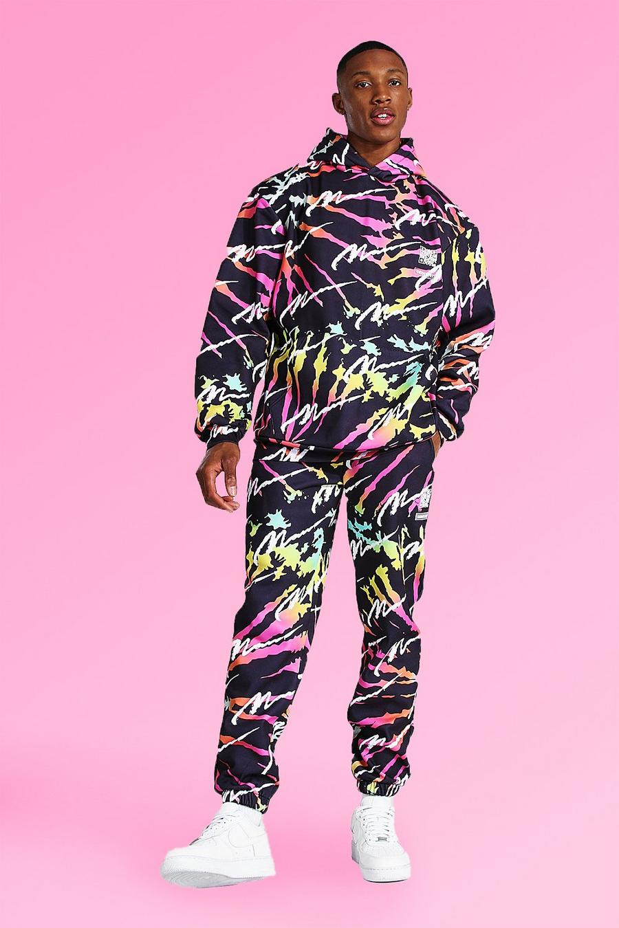 MAN Trainingsanzug mit Kapuze in Übergröße und durchgehender Batik-Optik, Mehrfarbig image number 1