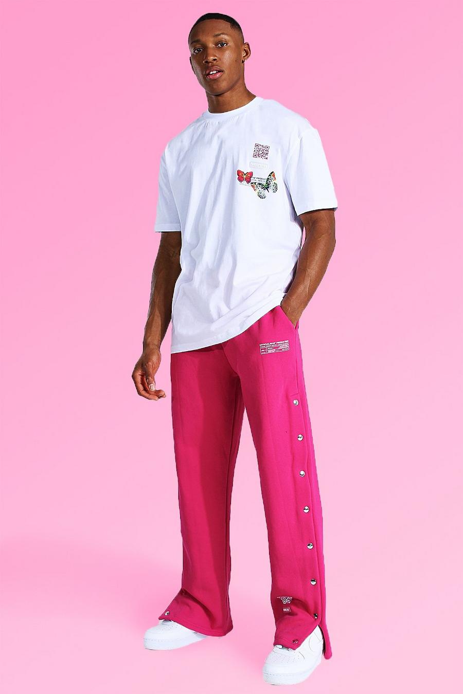 White Oversized Butterfly Tee With Popper Track Pants image number 1