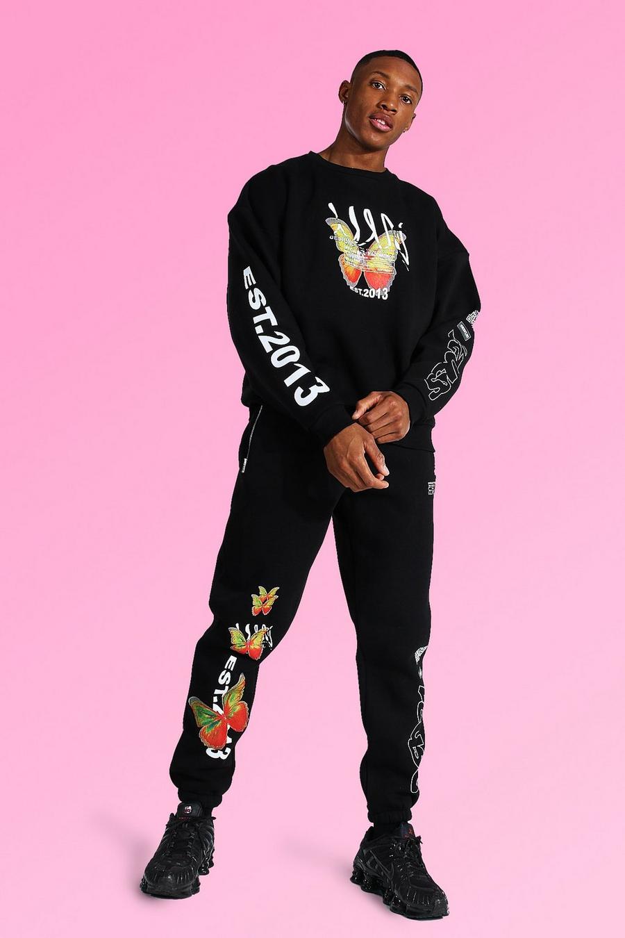 Black Oversized Butterfly Graphic Sweater Tracksuit image number 1
