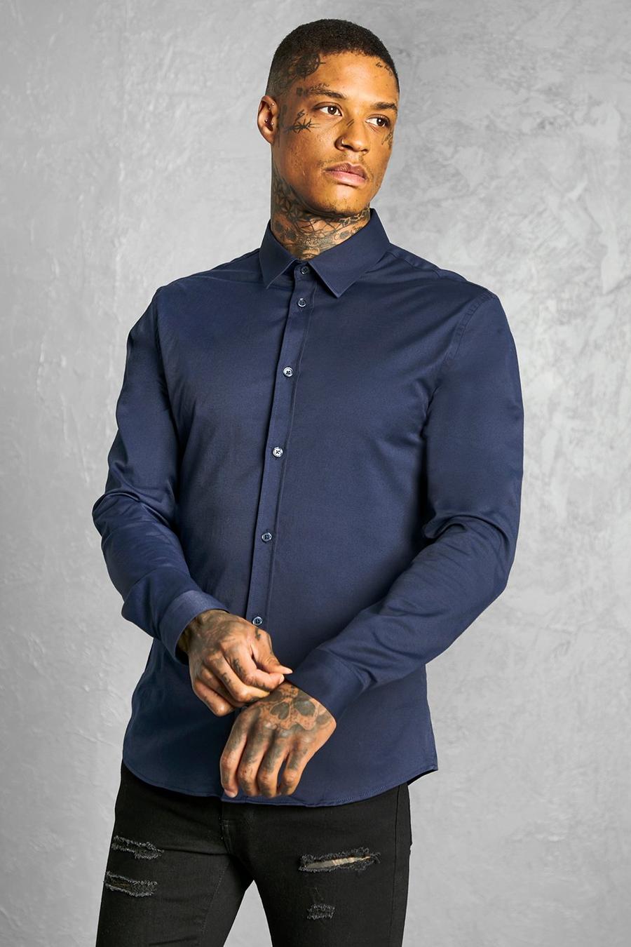 Langärmliges Slim-Fit Hemd, Marineblau image number 1