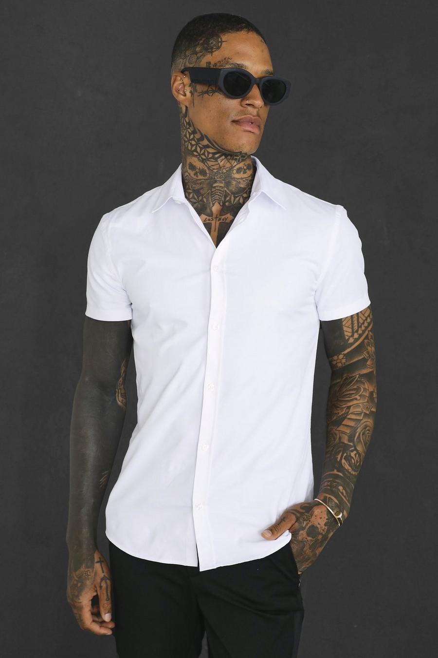 White Muscle Fit Overhemd Met Korte Mouwen image number 1