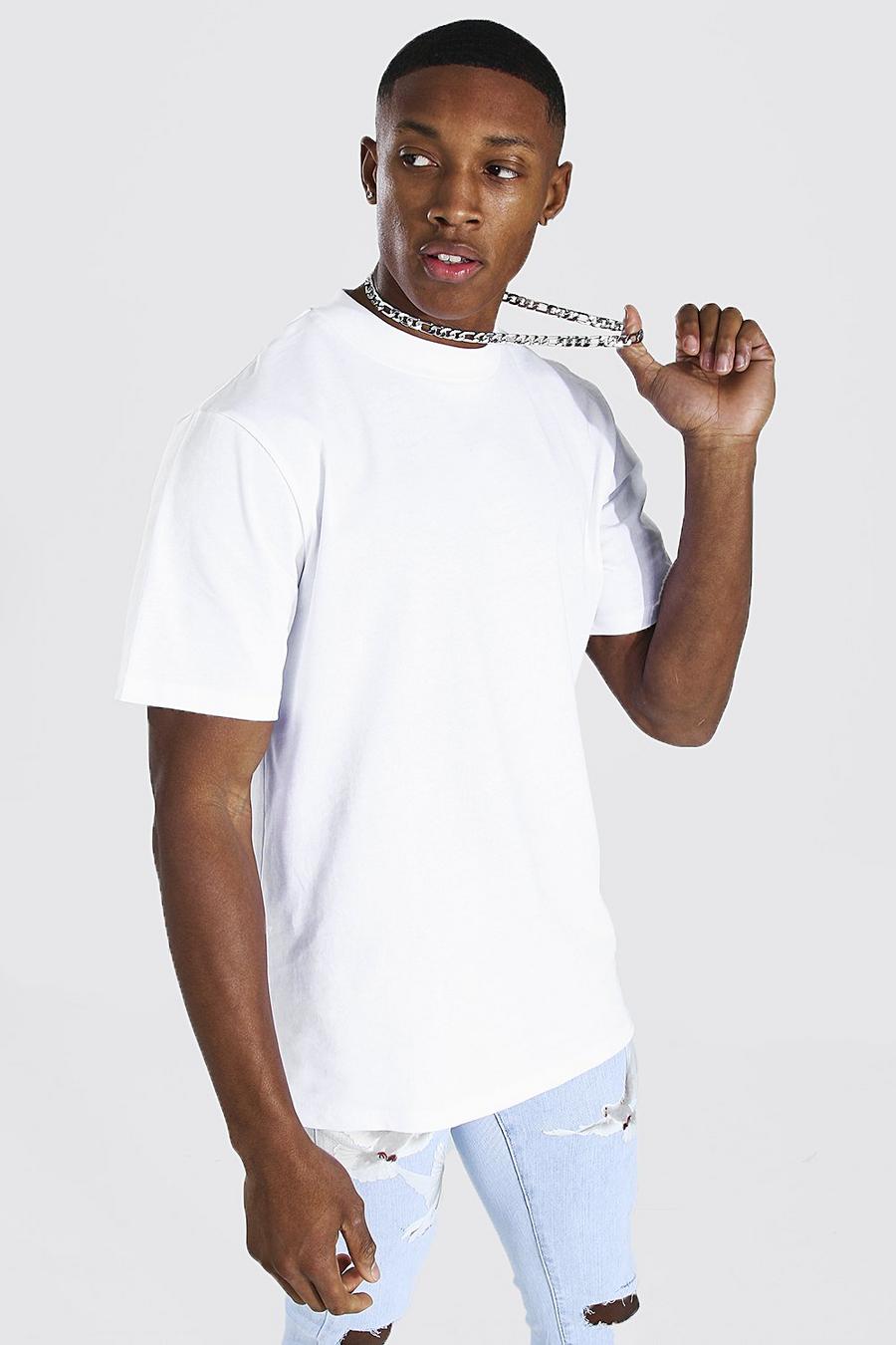 T-shirt regular pesante con collo allungato, Bianco blanco image number 1