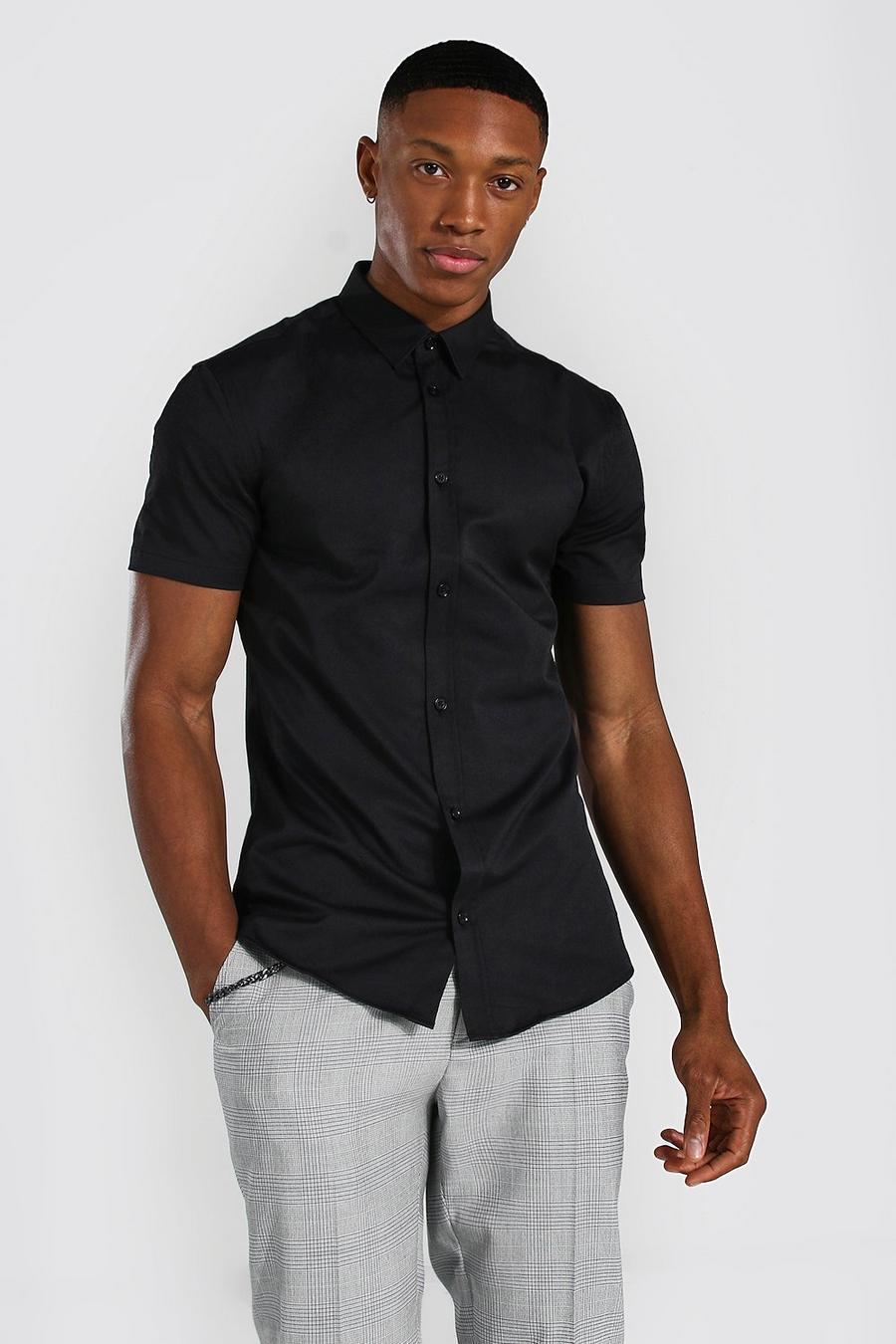 Black svart Långärmad skjorta med muscle fit