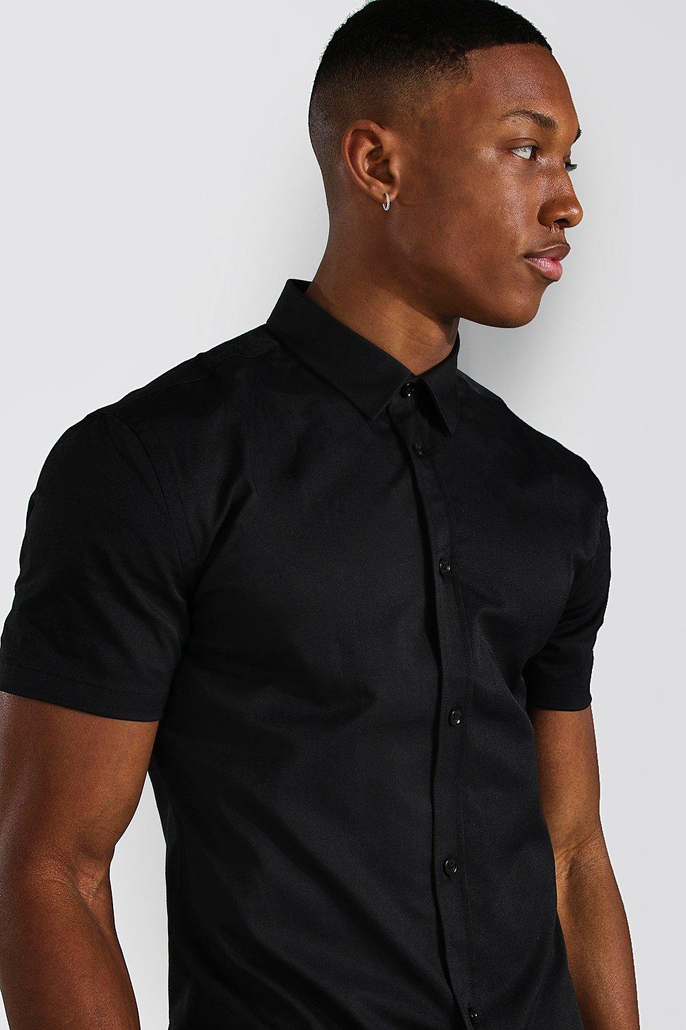 Mens black short store sleeve dress shirt