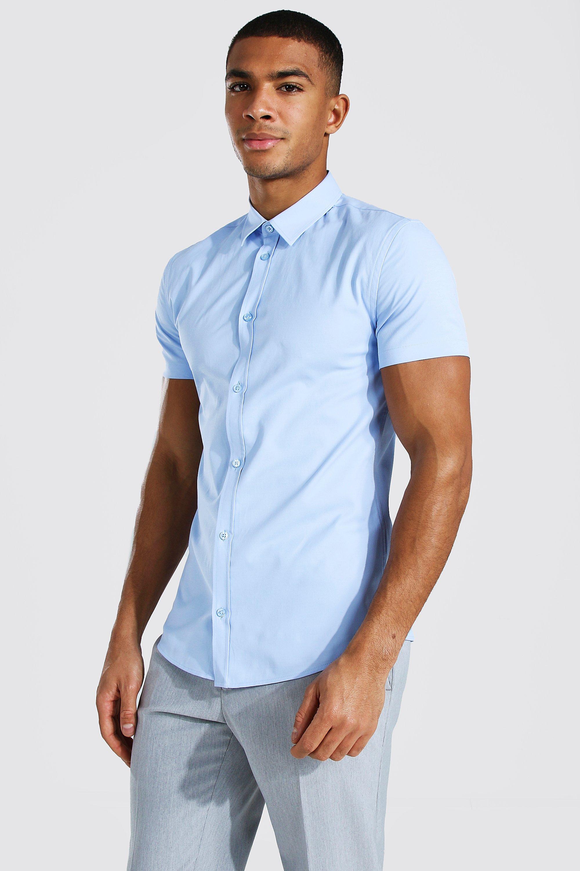 muscle fit short sleeve button up