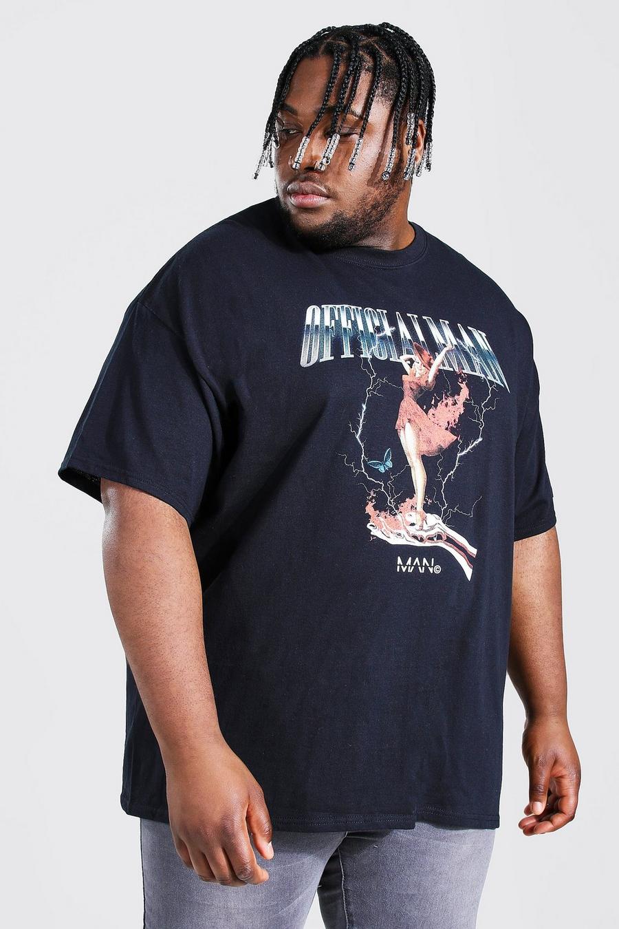 Camiseta con estampado de chica Official Man talla Plus, Negro image number 1