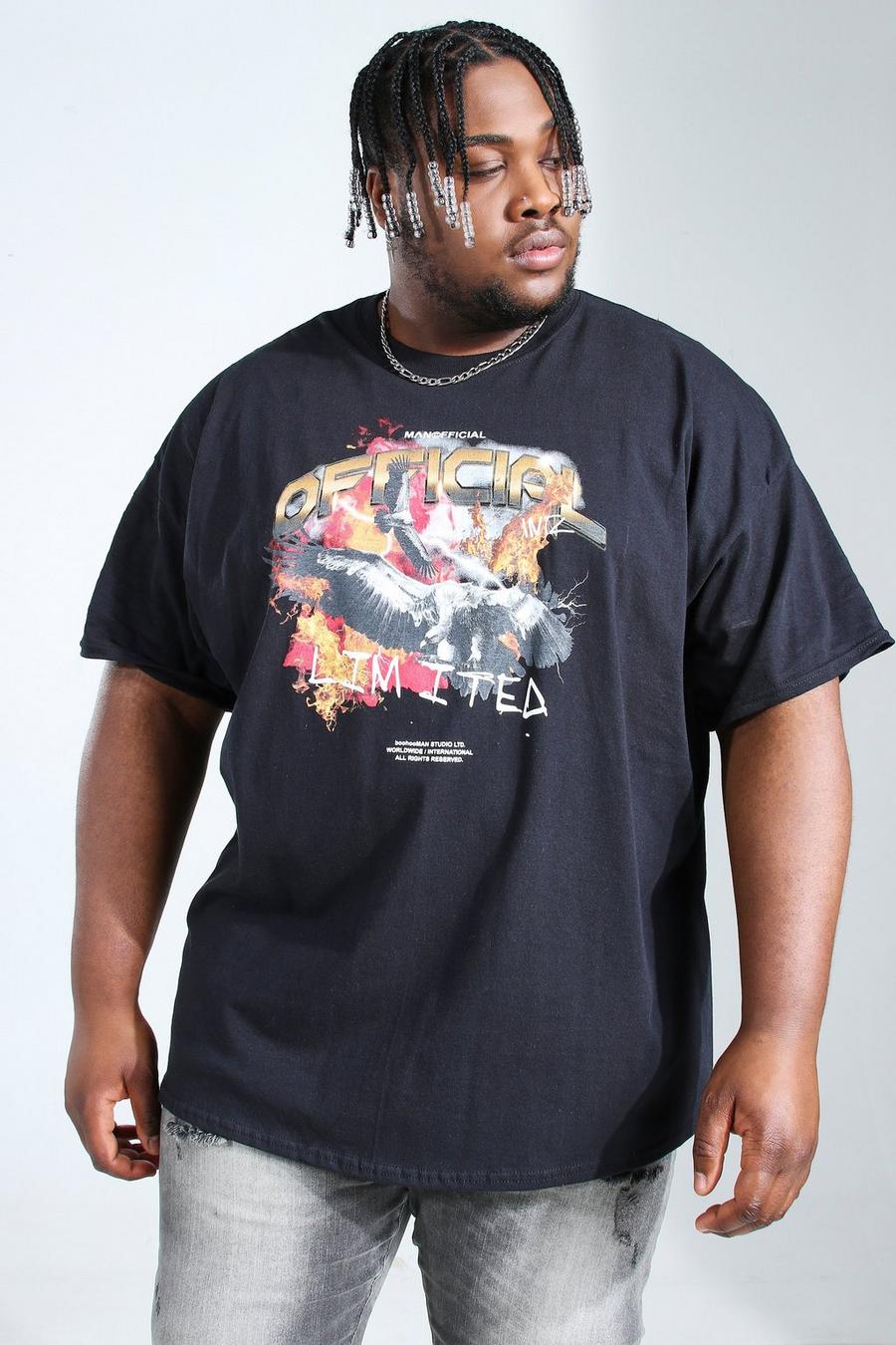 Black Plus size - Official MAN T-shirt med eldsflammor image number 1
