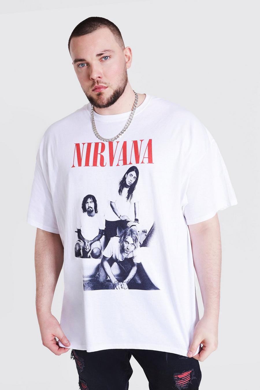 לבן טישרט עם הדפס ממותג של Nirvana למידות גדולות image number 1