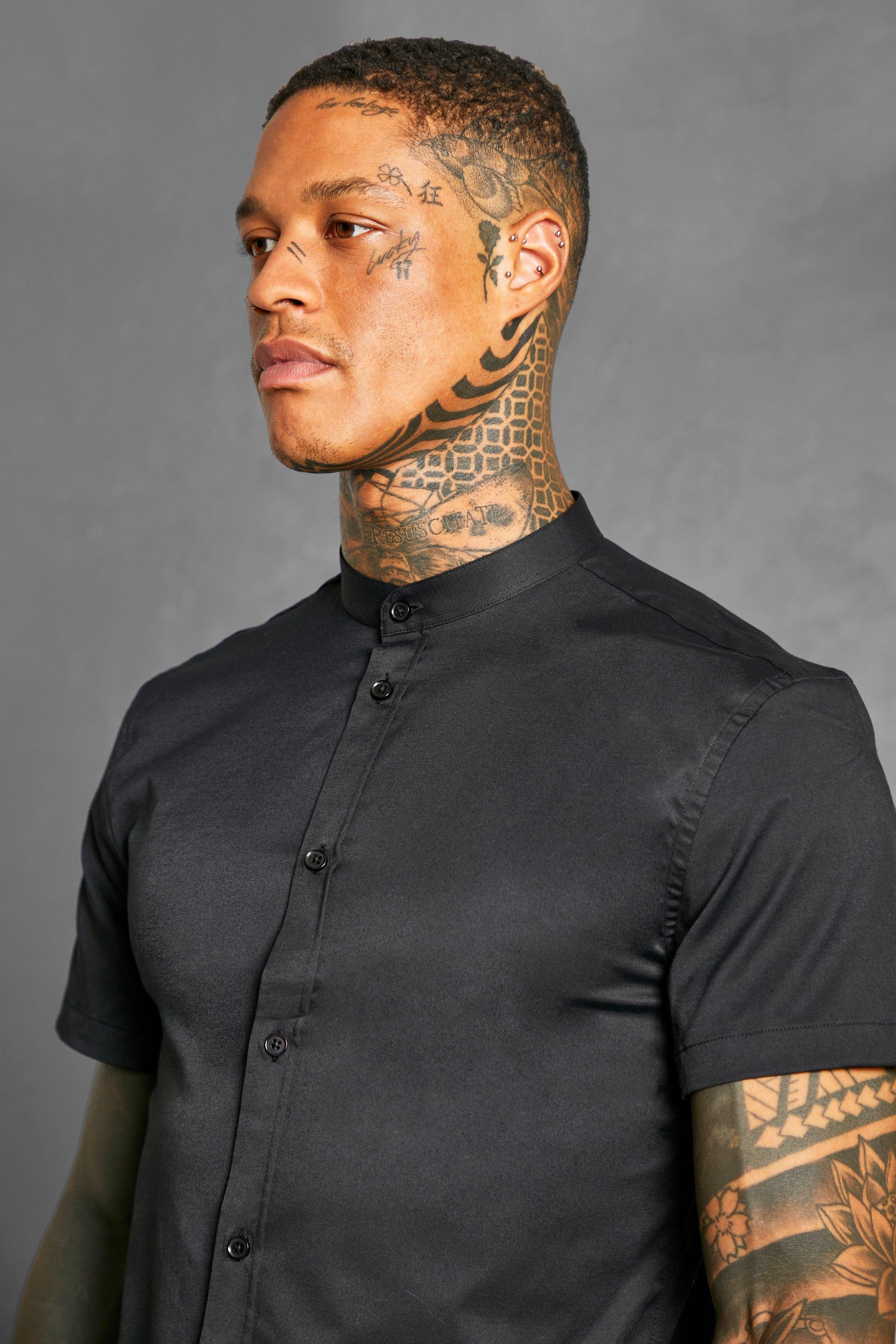 Black grandad collar store shirt