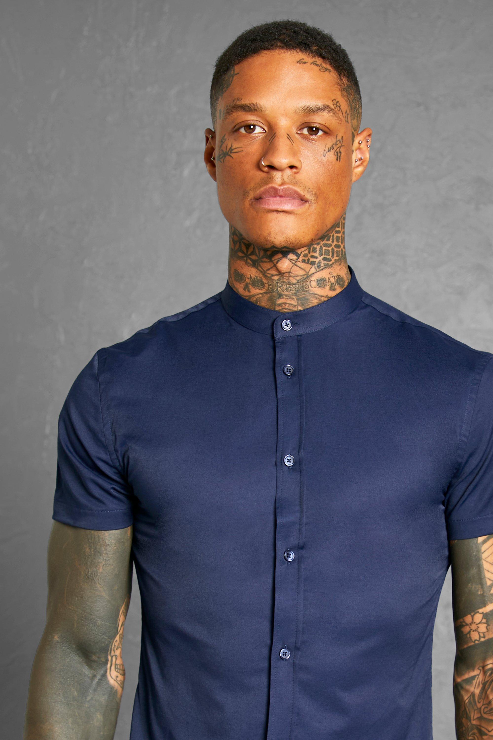 Short Sleeve Grandad Stretch Fit Shirt