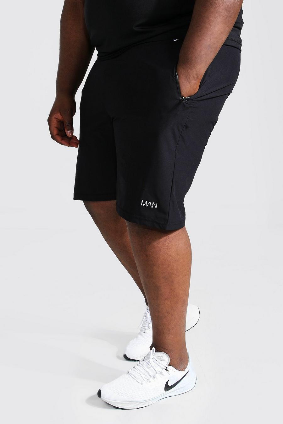 Black Plus Size Man Active Shorts With Zip Pockets image number 1