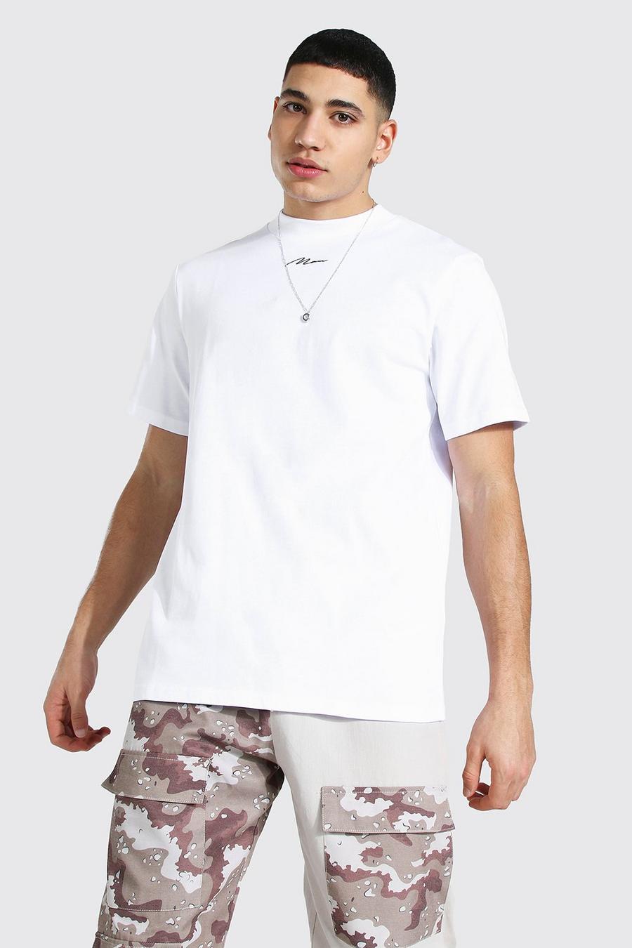 White Man Signature Zwaar T-Shirt Met Brede Nek image number 1