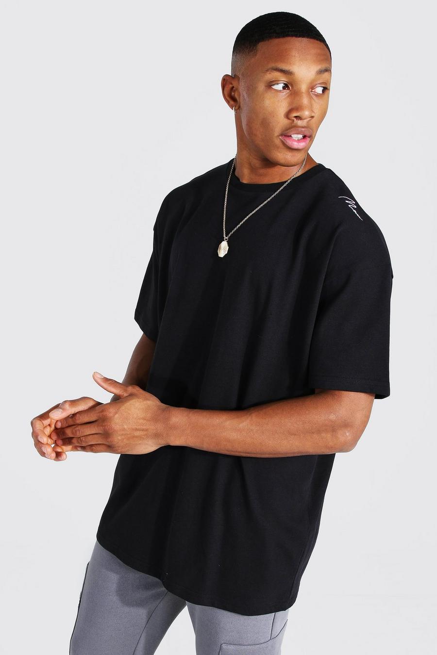 MAN Signature T-Shirt aus schwerem Gewebe in Übergröße, Schwarz image number 1