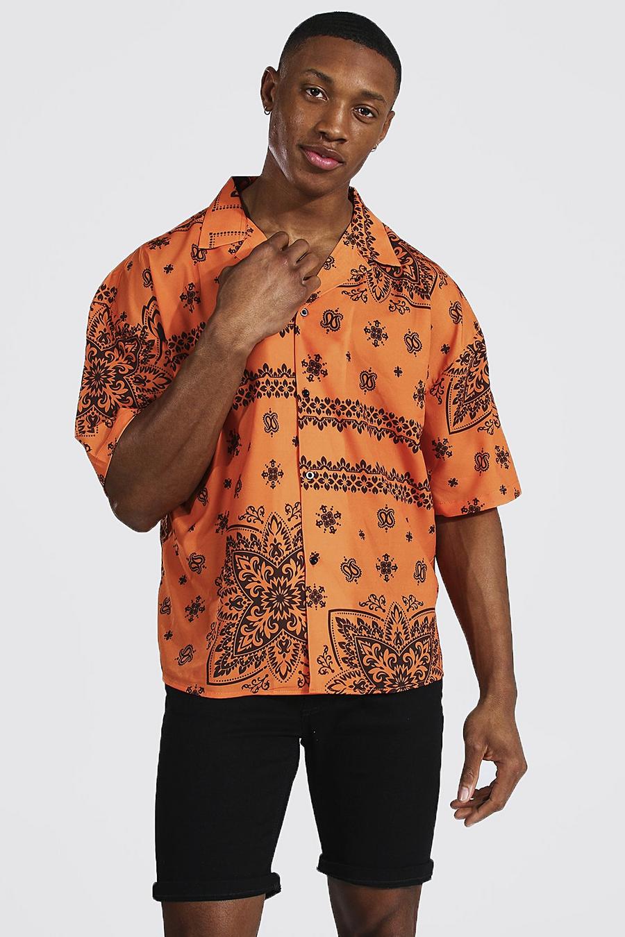 Orange Boxy Bandana Overhemd Met Revers Kraag image number 1