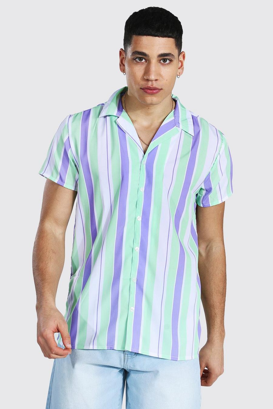 Lilac Short Sleeve Revere Stripe Shirt image number 1