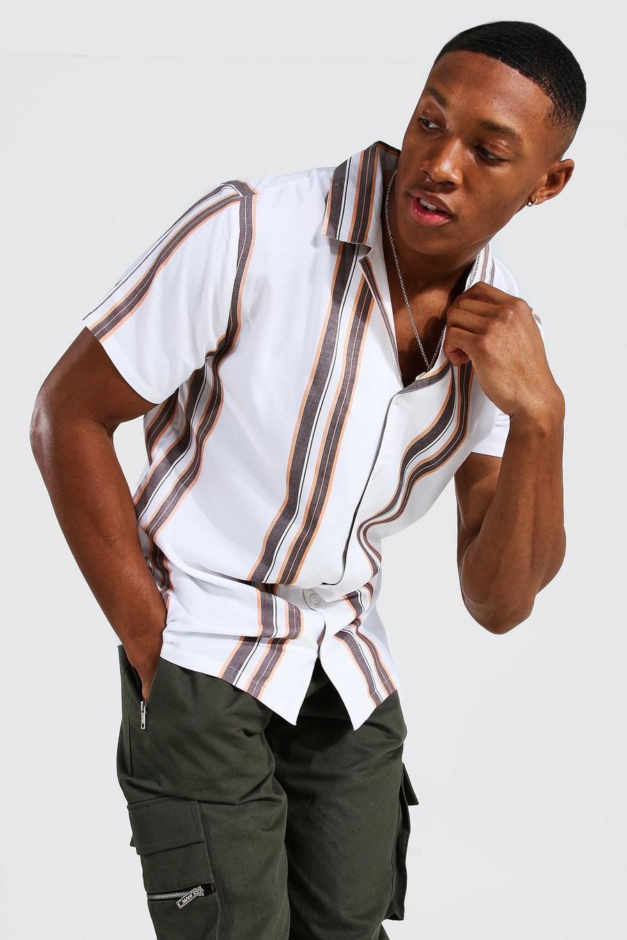 Pastel pink Short Sleeve Revere Viscose Stripe Shirt image number 1