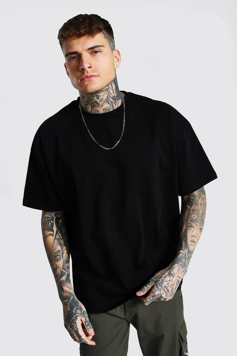 Black Oversized Extended Neck Heavyweight T-shirt image number 1