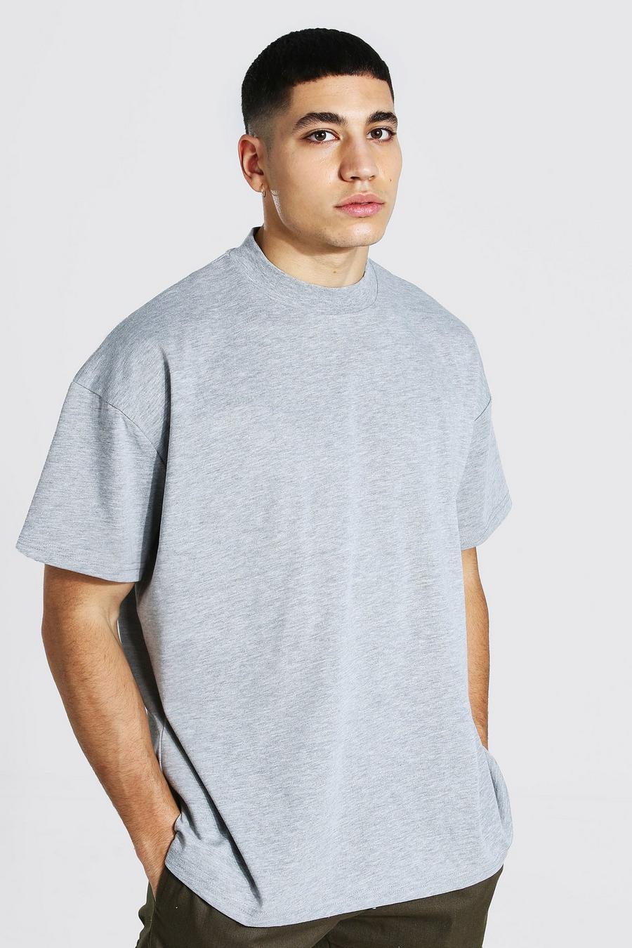 Grey marl Oversized Zwaar T-Shirt Met Brede Nek  image number 1