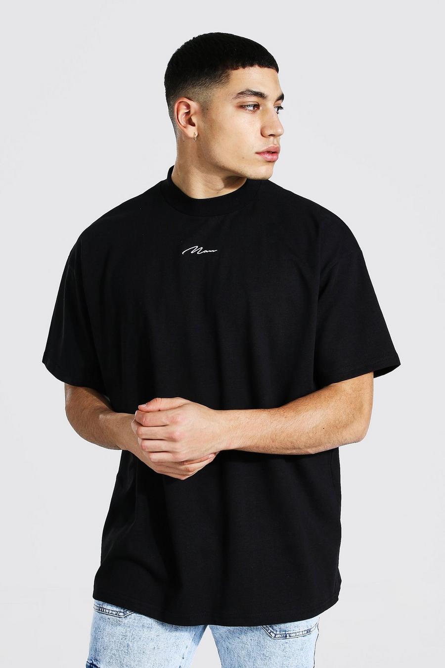 Black Oversized Man Extended Neck Heavyweight Tee image number 1