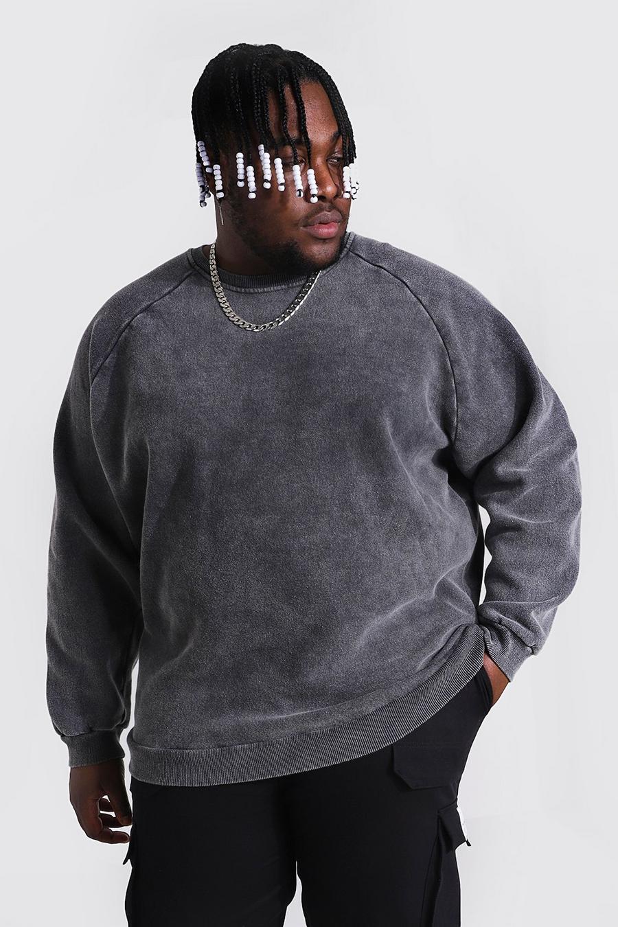 Charcoal Plus size - Sweatshirt i tjockt tyg med tvättad effekt och raglanärm image number 1