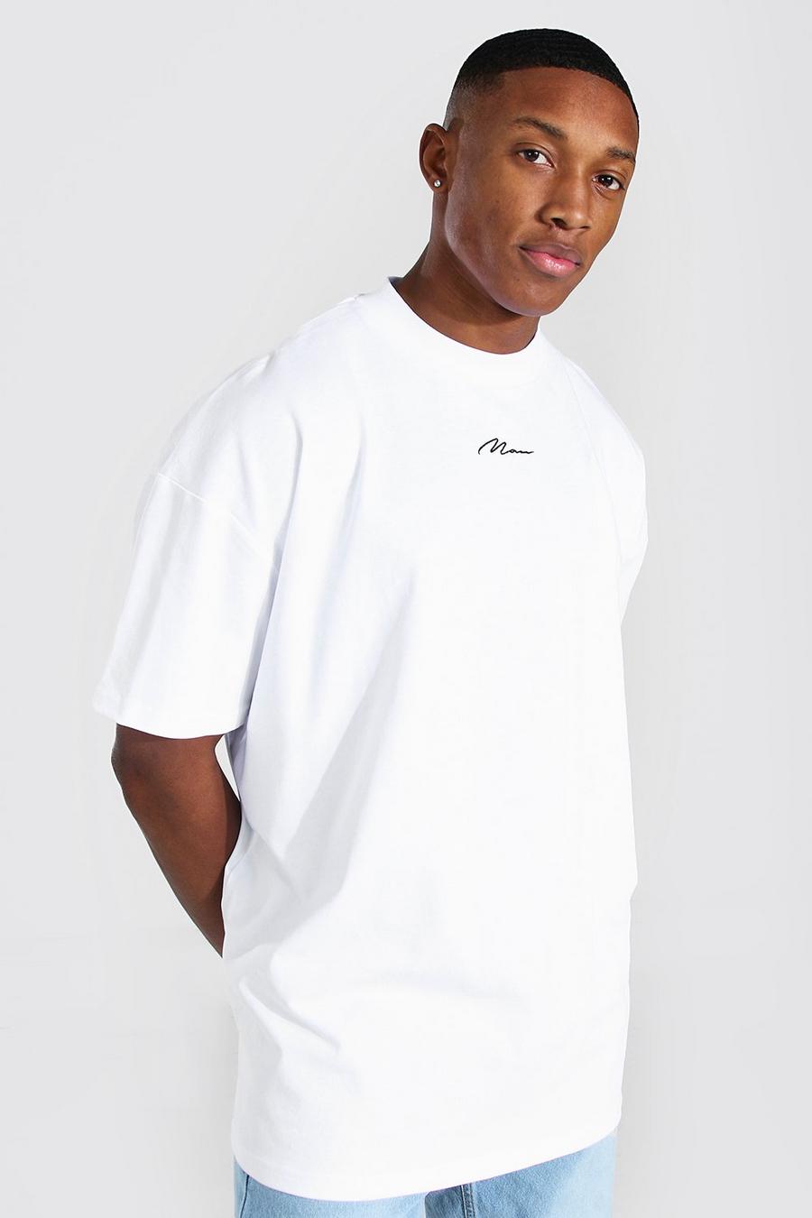 White MAN Oversize t-shirt i tjockt tyg med hög halsmudd image number 1