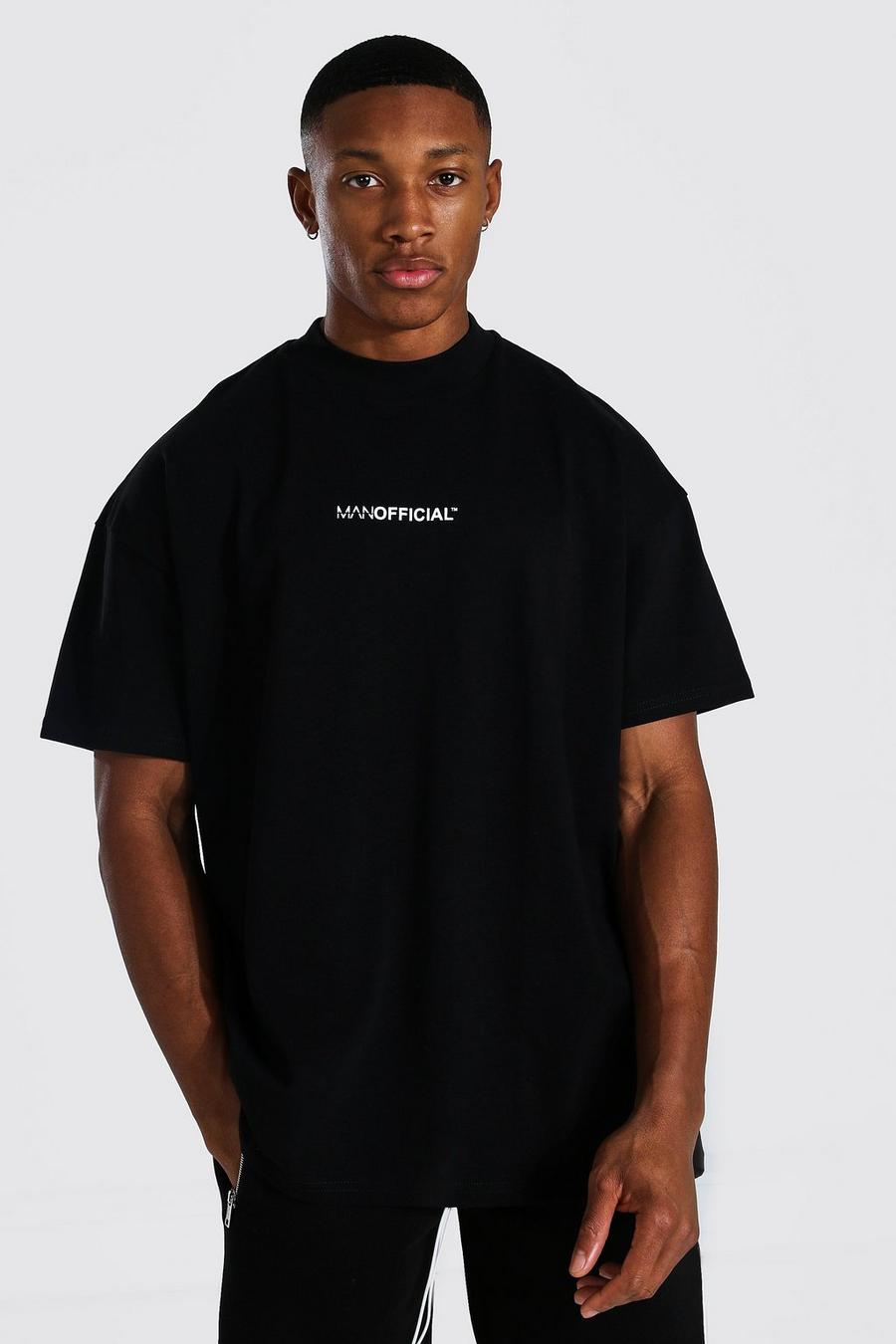 Black Oversized Zwaar Man T-Shirt Met Brede Nek  image number 1