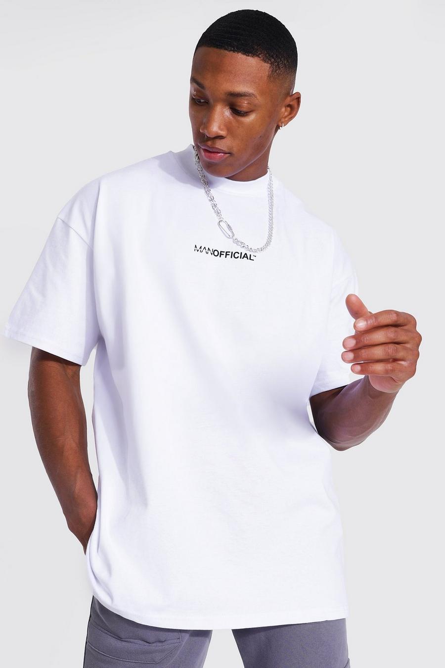 White MAN Oversize t-shirt i tjockt tyg med hög halsmudd image number 1