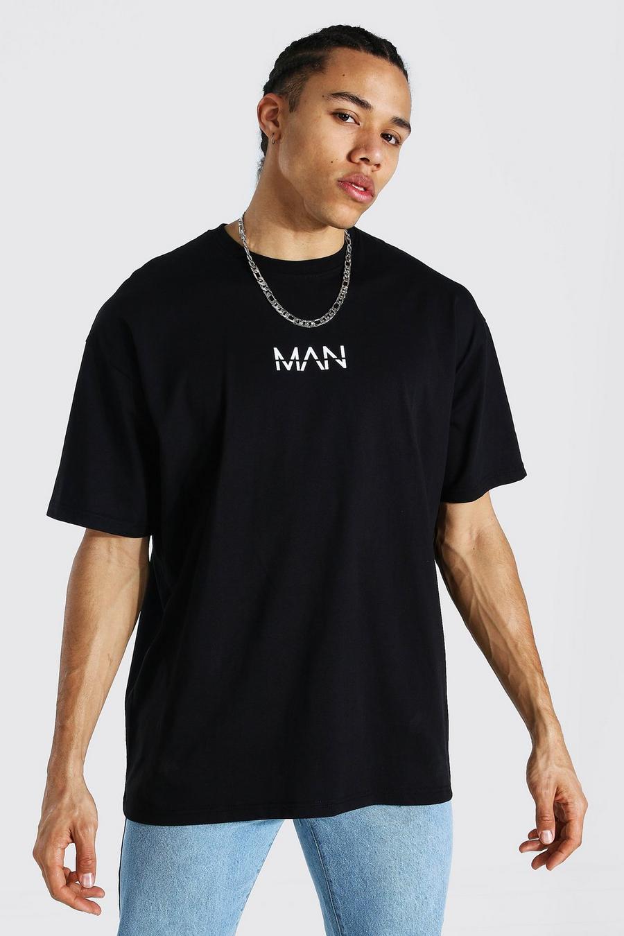 T-shirt Tall oversize con scritta MAN, Nero image number 1