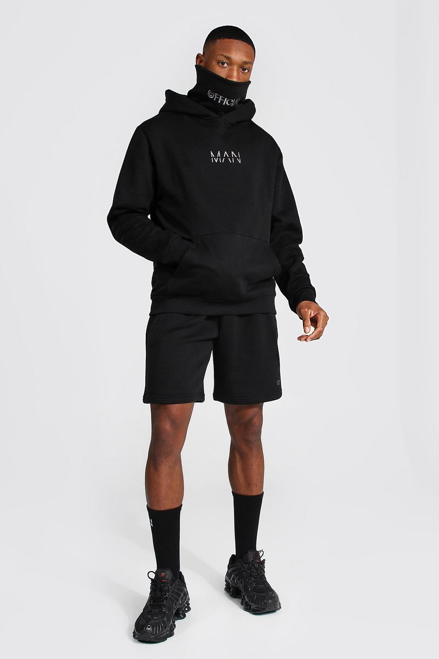 Black MAN Hoodie med snood och shorts image number 1