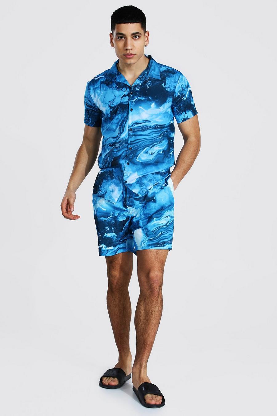 Blue Short Sleeve Revere Ocean Shirt And Swim image number 1