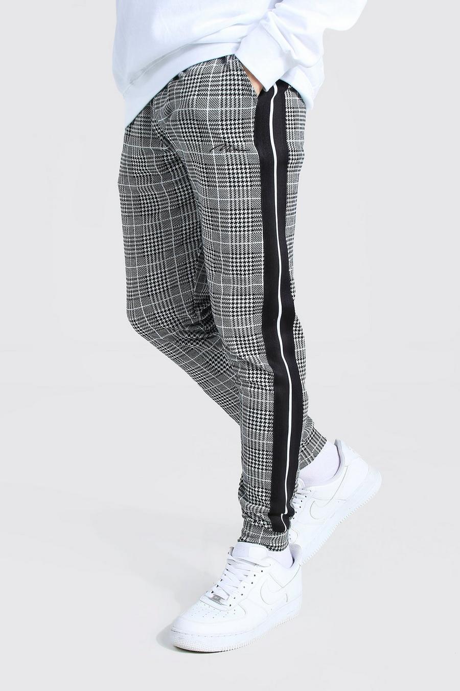 Pantaloni tuta slim in jacquard con nastro e firma MAN, Nero negro image number 1