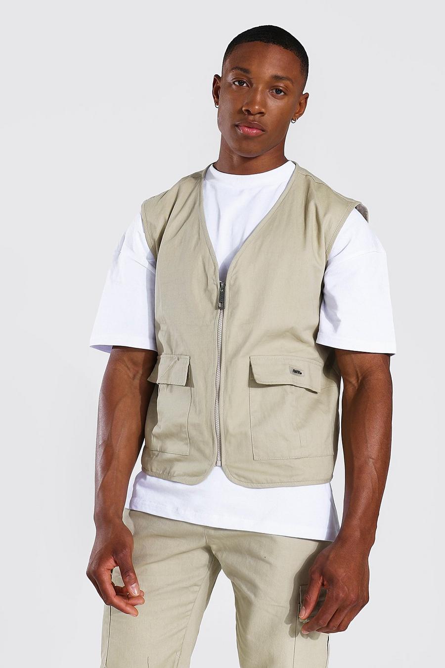 Stone Cotton Twill Utility Vest image number 1