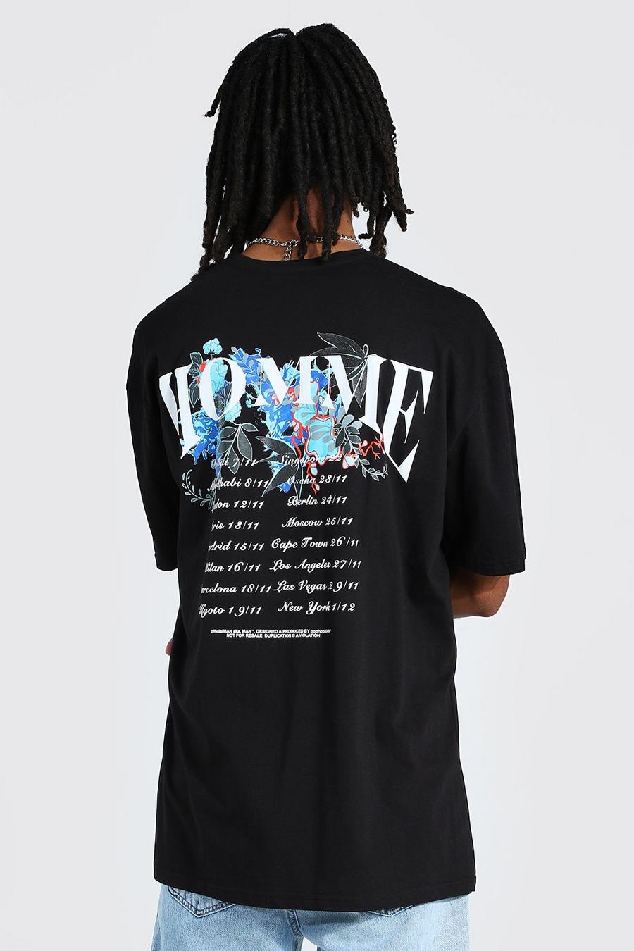 Tall T-Shirt in Übergröße mit Homme-Print am Rücken, Schwarz image number 1