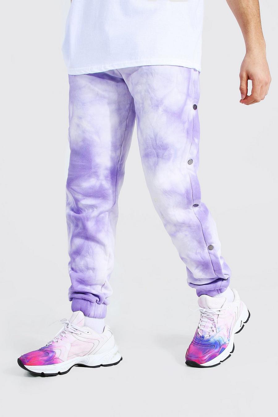 Regular Fit Jogginghosen mit Batik-Muster und Druckknöpfen, Violett image number 1