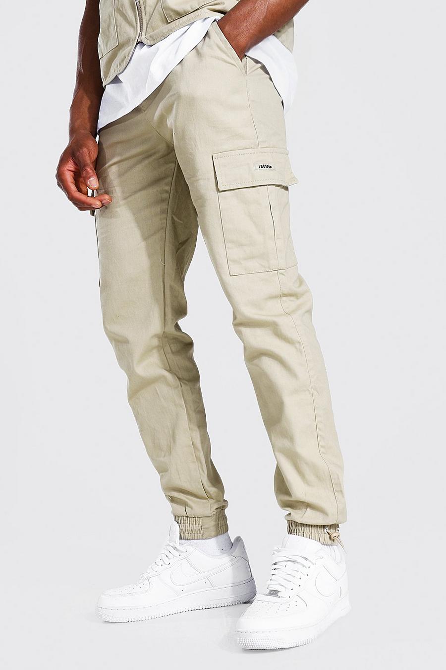 Pantaloni tuta in twill di cotone stile Utility, Pietra image number 1