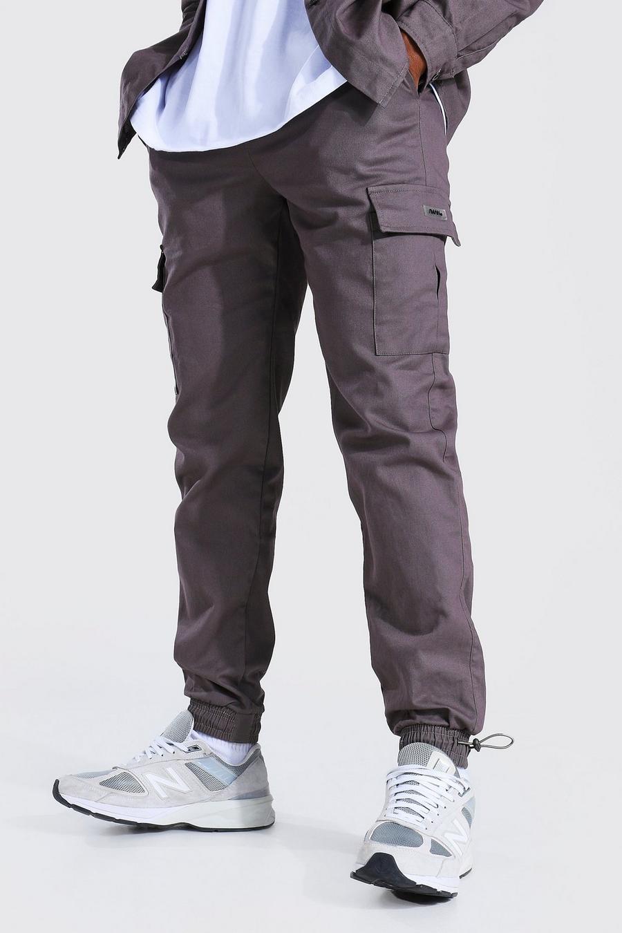 Pantaloni tuta in twill di cotone con tasche Utility, Grey image number 1
