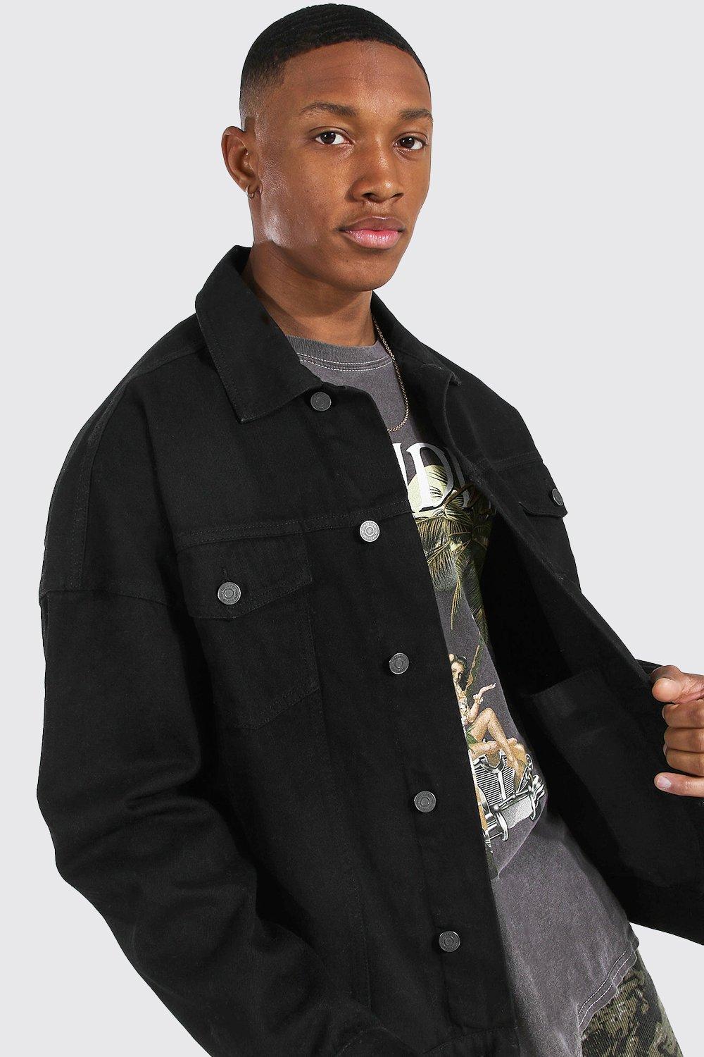 Mens black oversized best sale denim jacket