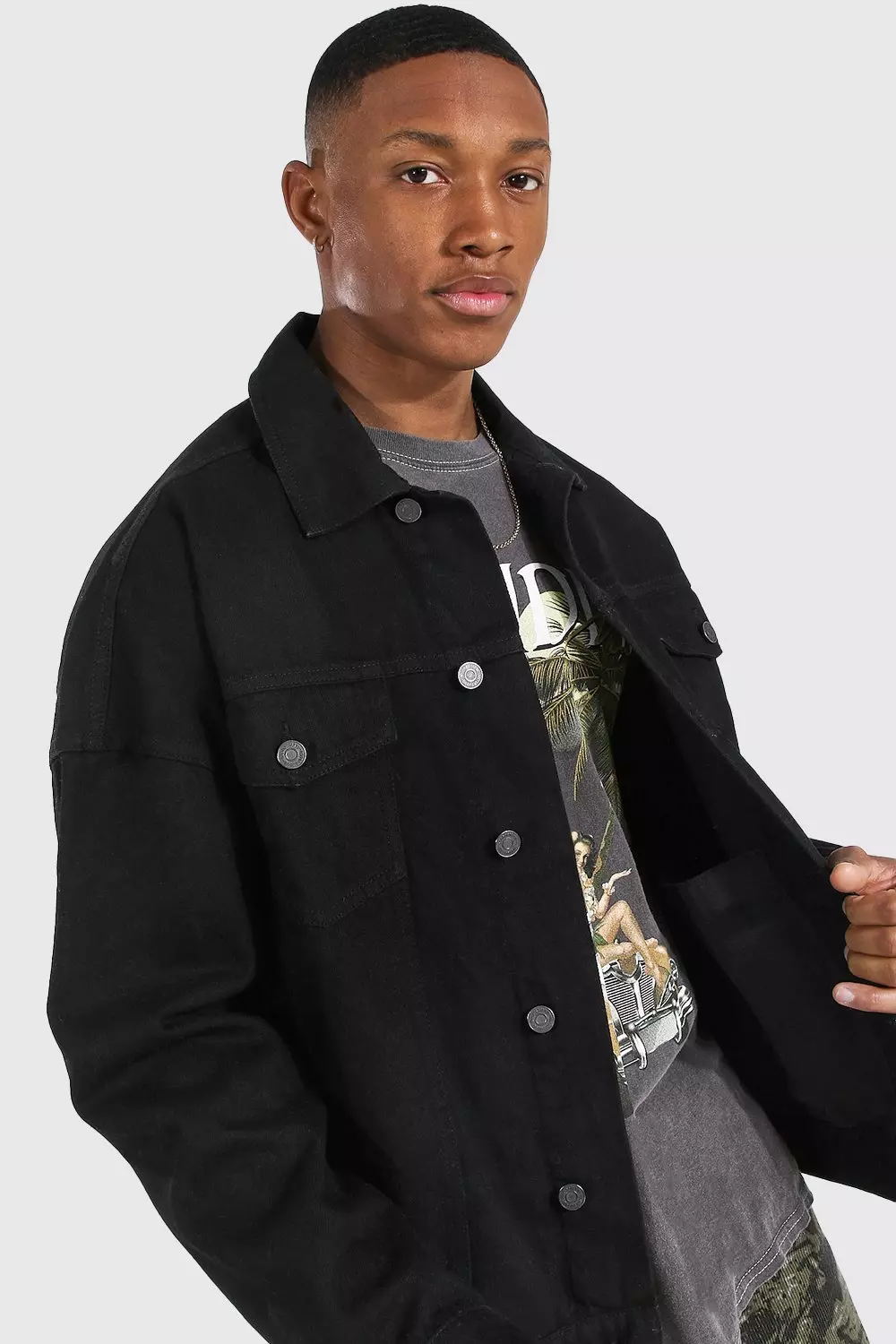 Long oversized 2025 black denim jacket