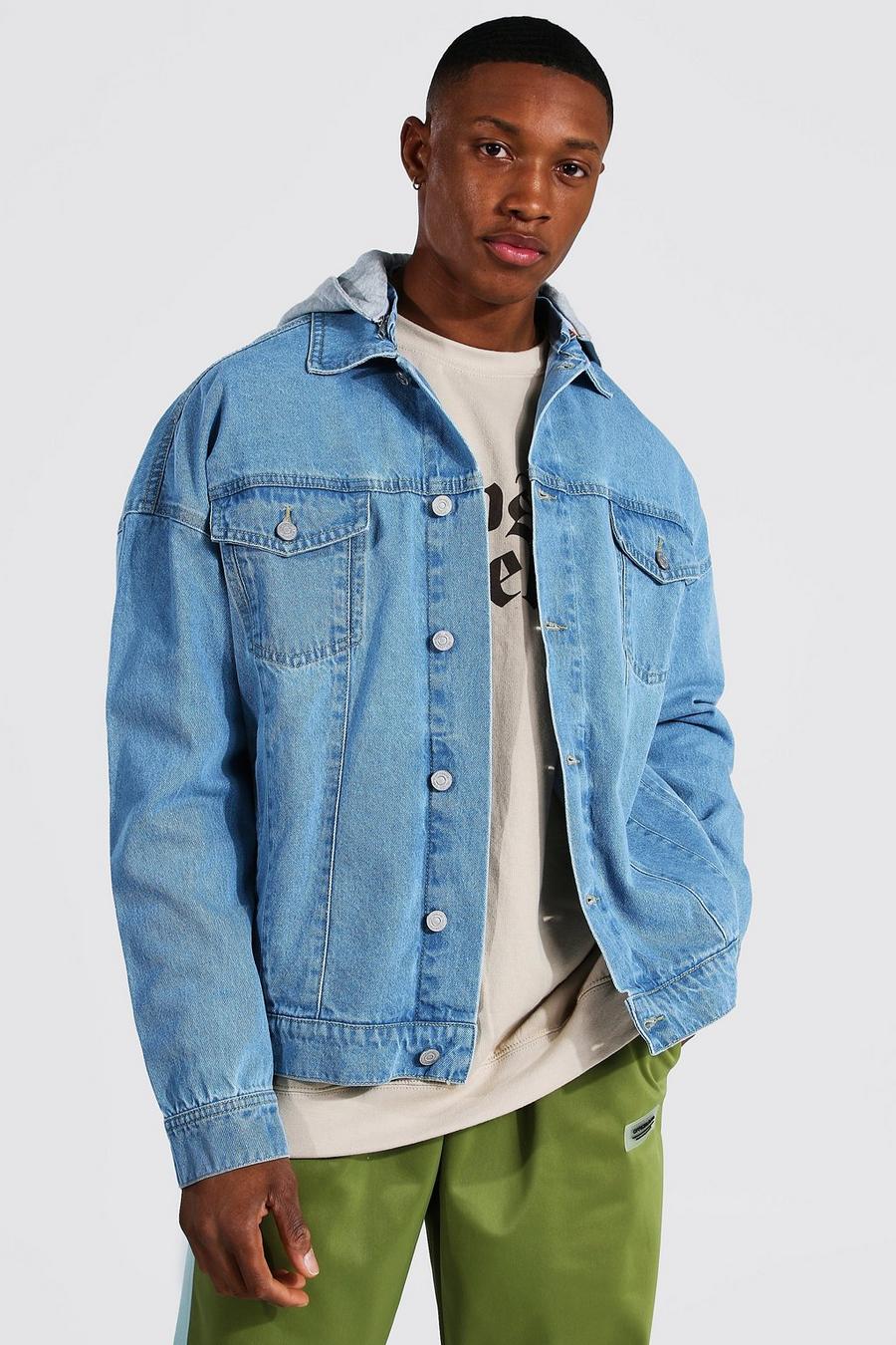 Light blue Oversize jeansjacka med huva image number 1