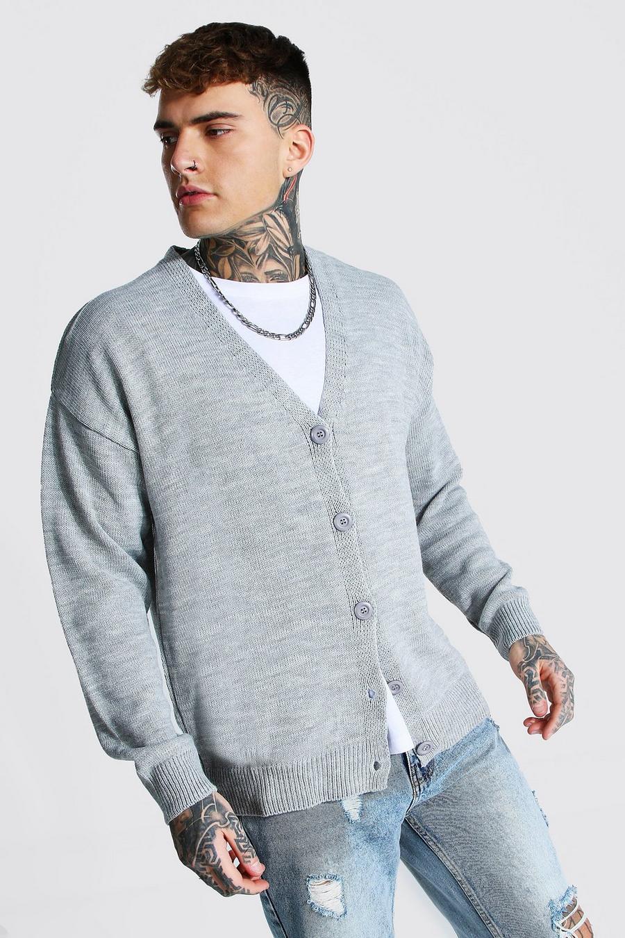 Grey marl Oversized Button Through Knitted Cardigan image number 1