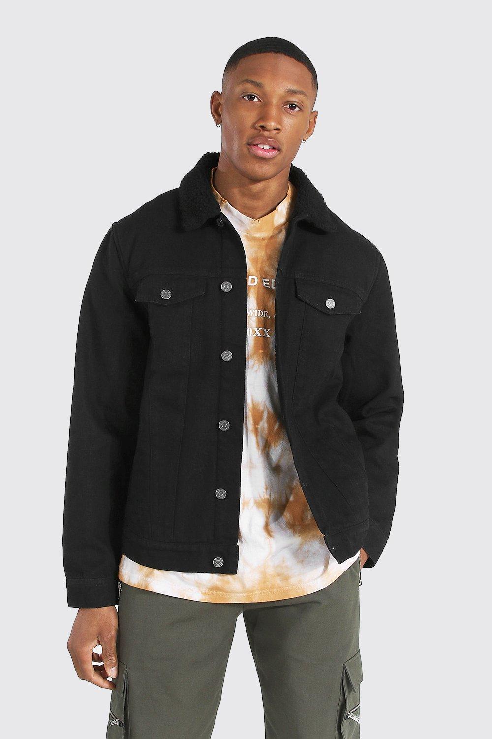 Borg lined denim jacket best sale in black