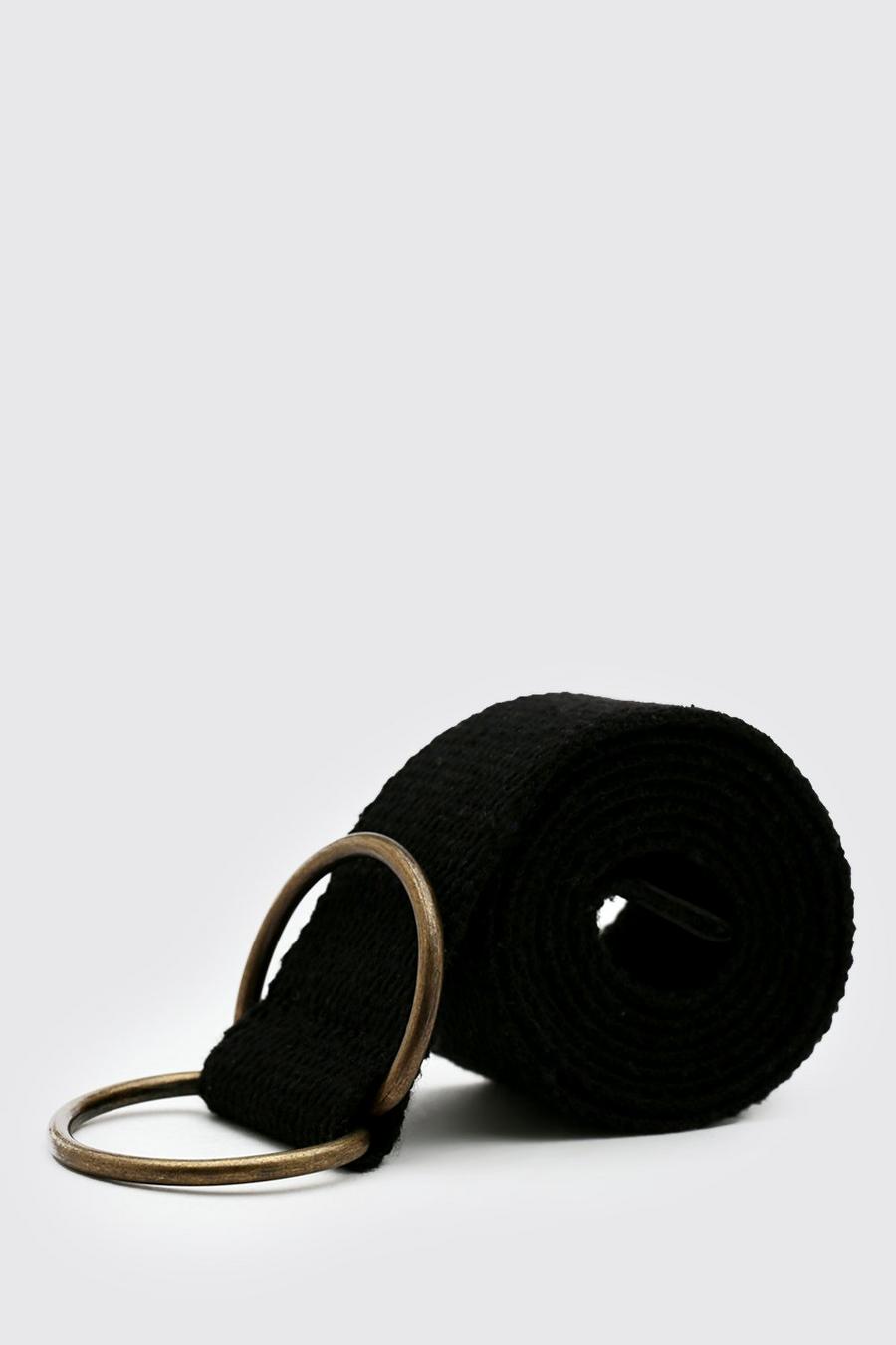 Cinturón de cincha de algodón con anilla en D, Negro image number 1