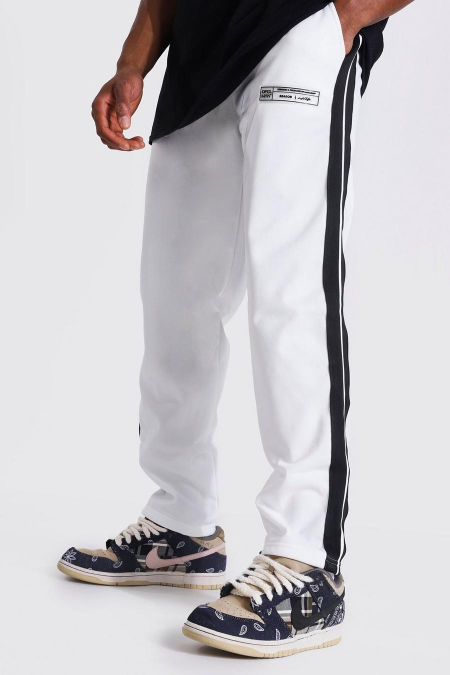 Pantalones de correr holgados con paneles de tricot con cinta lateral, Crudo bianco image number 1