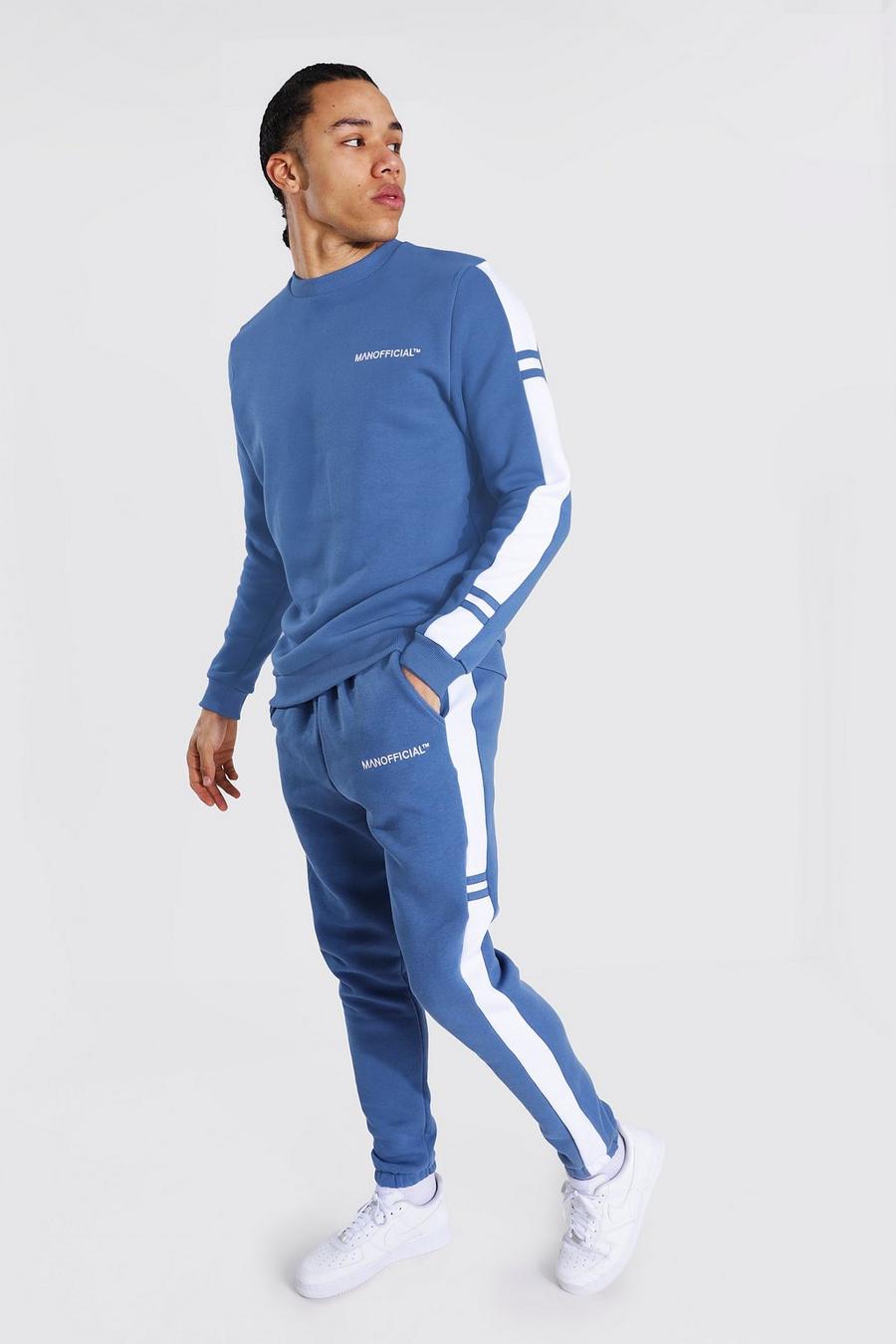 Blue Tall Man Colour Block Sweater Tracksuit image number 1