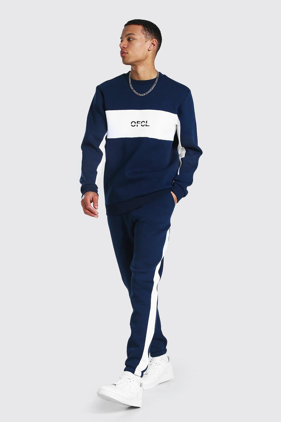 Navy Tall Official Colour Block Trainingspak Met Trui image number 1