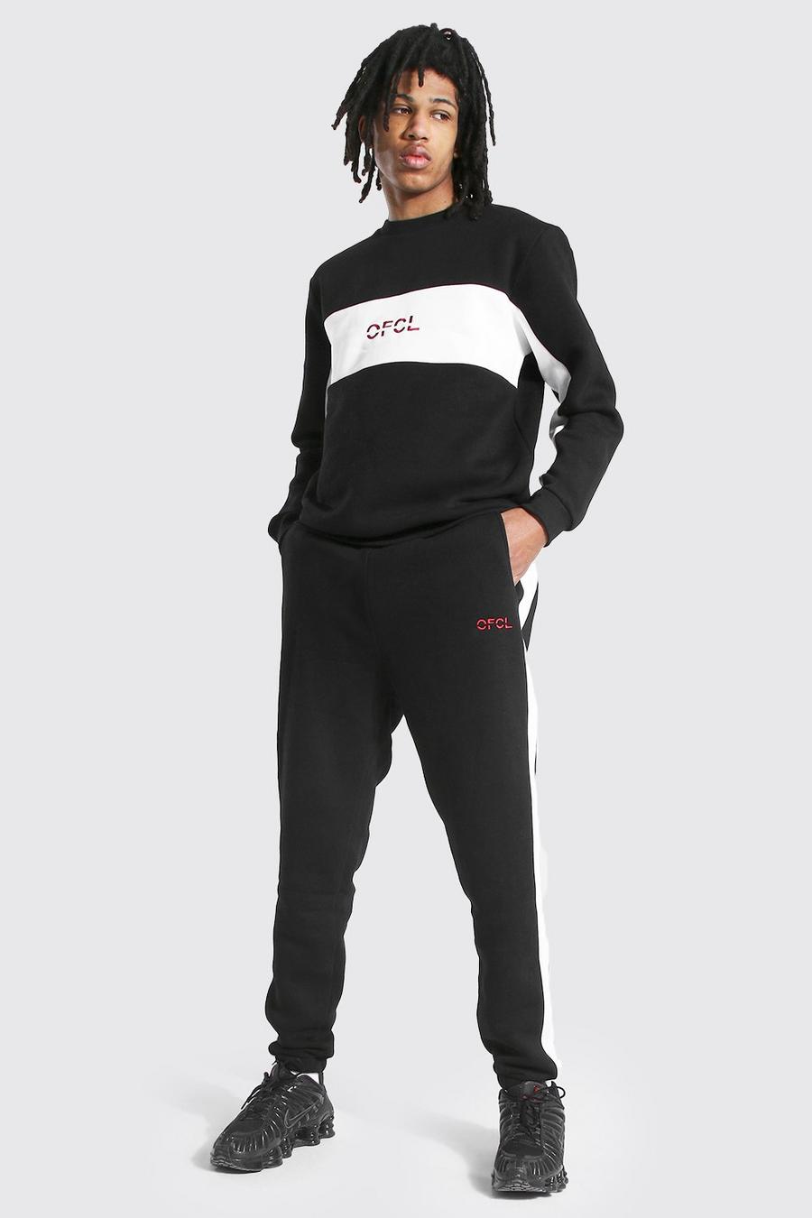 Chándal estilo suéter con bloques de color Man Official Tall, Negro image number 1