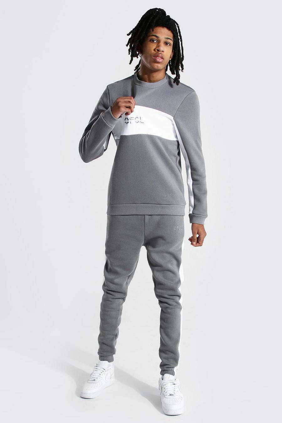 Slate grey Tall Official Colour Block Sweater Tracksuit