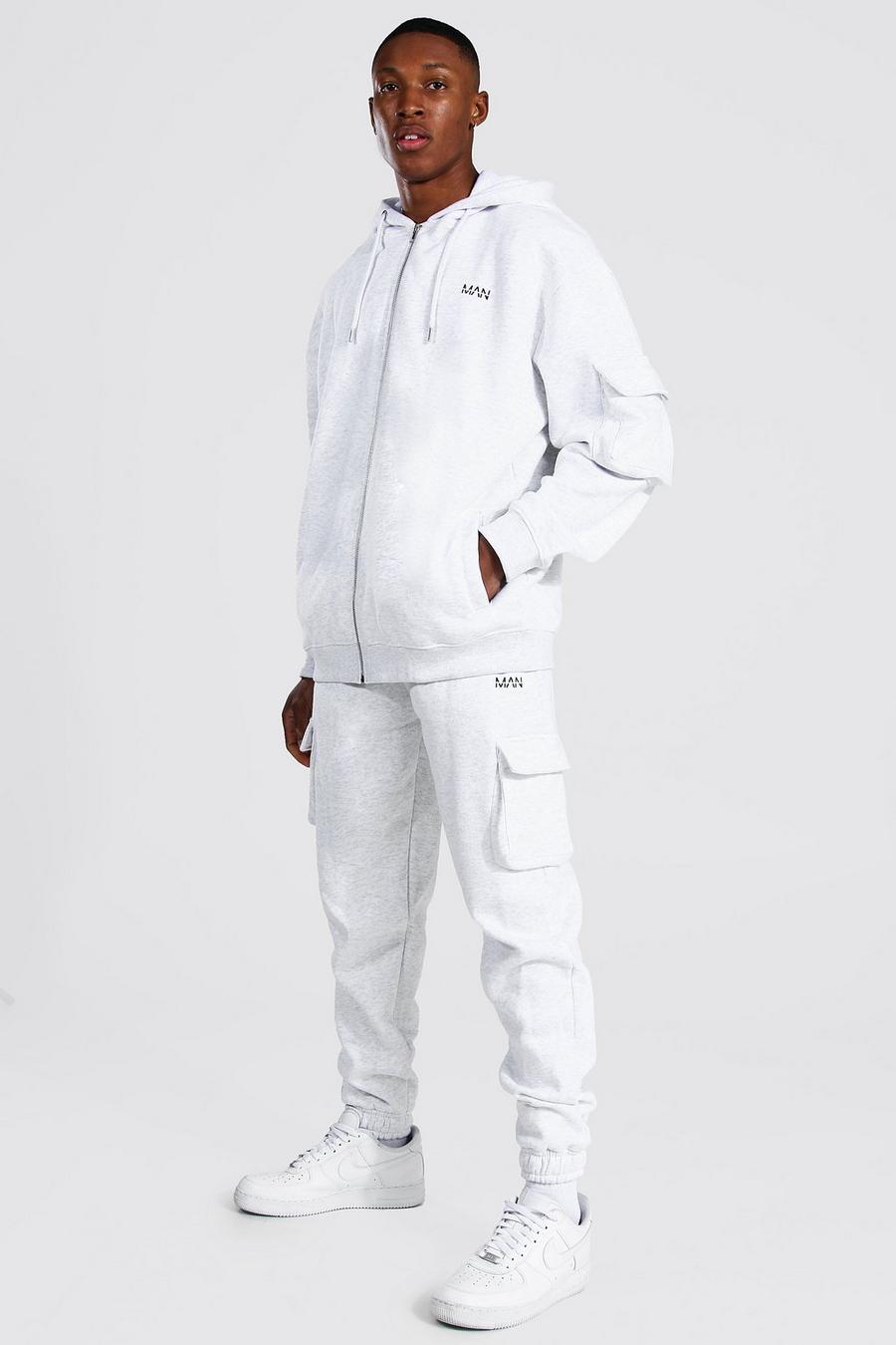 Sweat à capuche oversize et pantalon cargo de survêtement - MAN, White image number 1