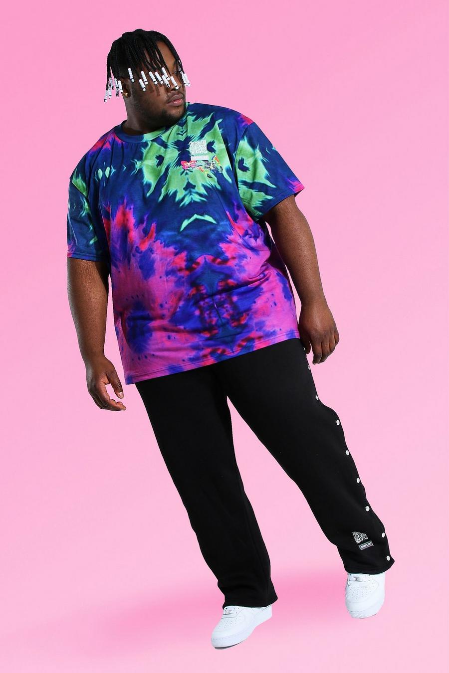 Multi Plus size - Batikmönstrad t-shirt och joggers med tryckknappar image number 1