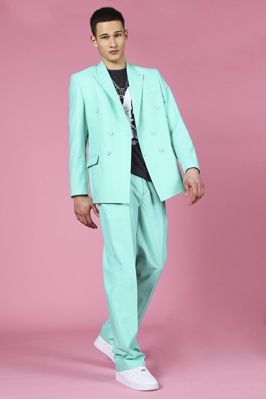 Mint green Relaxed Plain Double Breasted Suit Jacket image number 1
